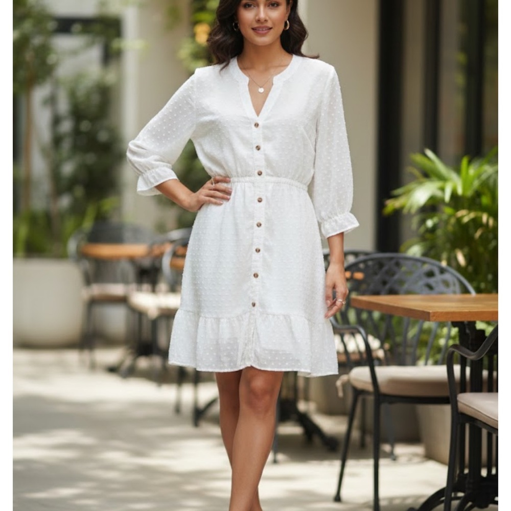 Elegant White Button-Down Dress